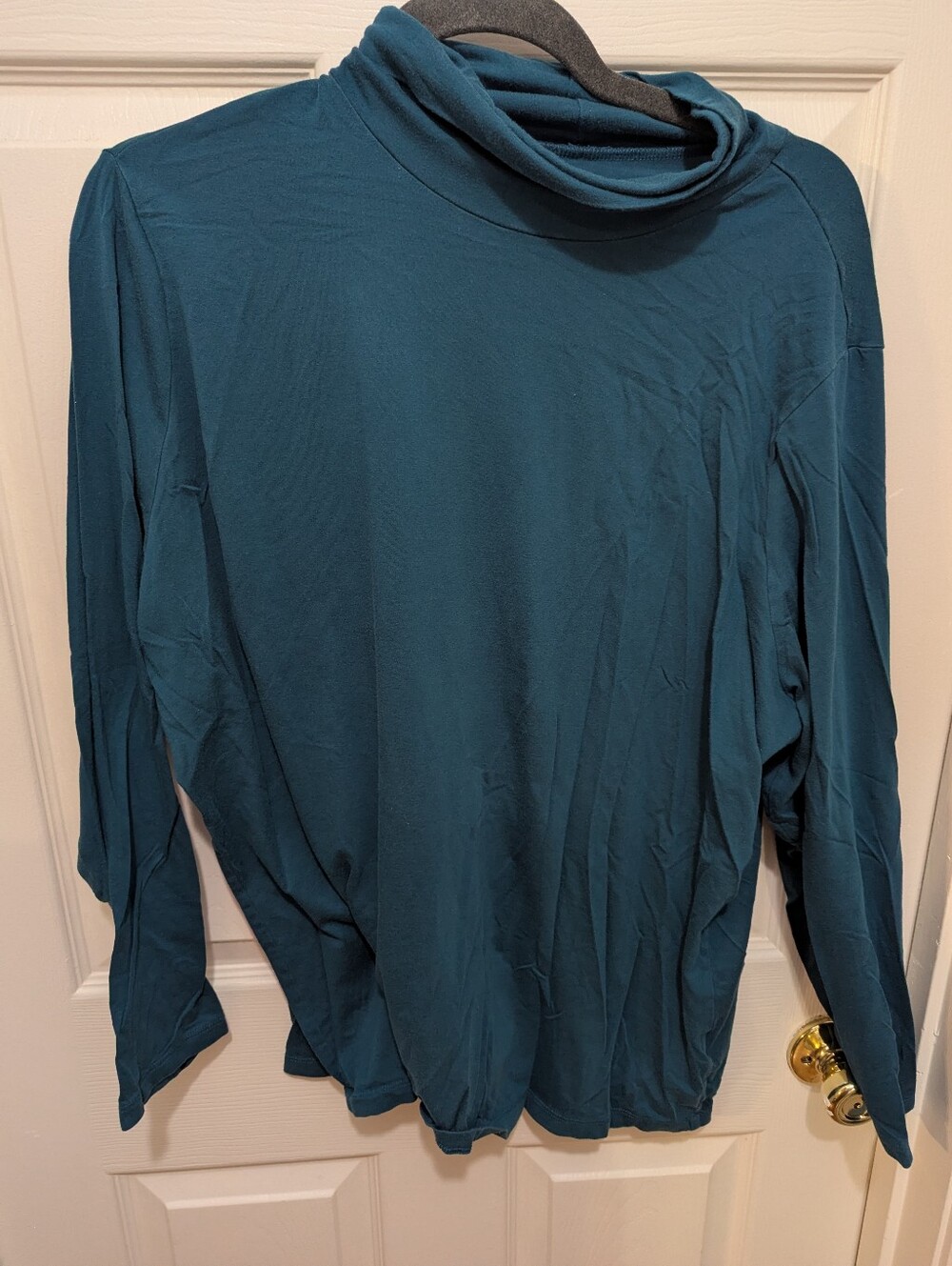 Lands' End Teal Long-Sleeve Draped Roll-Neck Top